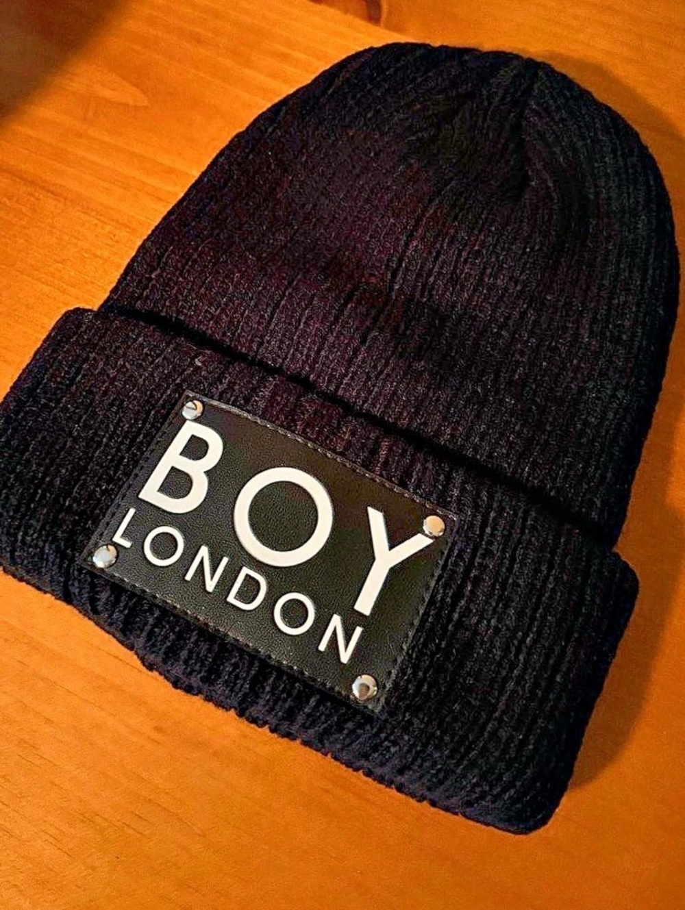 BOY LONDON Logo Patch Ribbed Beanie Black